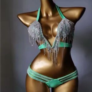 Glamorous Beaded Green Bikini